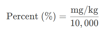 mg/kg to percent 1 mg/kg to Percent Formula