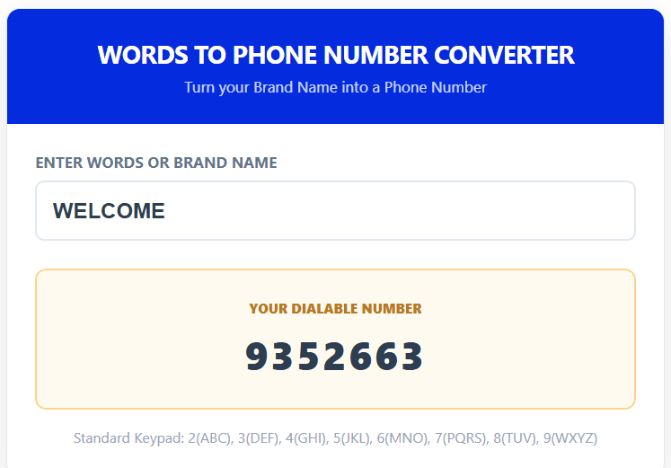 Words to Phone Number Converter